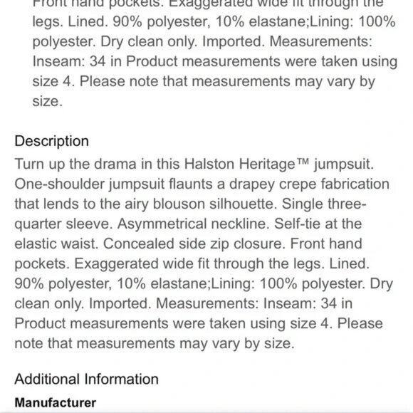 Halston Heritage Gia One Shoulder Wide Legs Jumpsuit Gala Cocktail Soiree - Picture 9 of 9